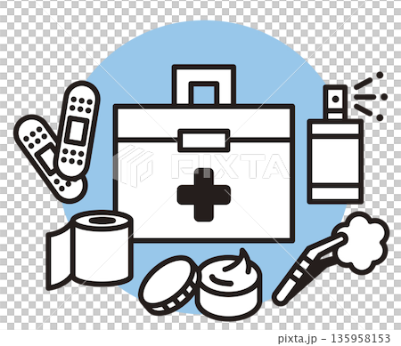 First aid kit icon. Medical kit vector material including bandages and plasters. First aid kit icon. Medical kit vector material including bandages and plasters. 135958153