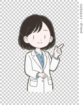 手繪插圖，一位身穿白大褂的女性醫護人員正在講解重點 135958201