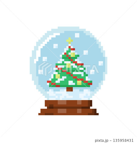 Christmas tree in a snow globe, icon in 8 bit style 135958431