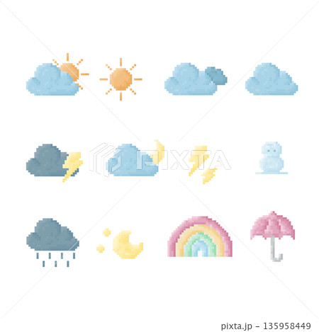 Set of weather icon vector. Pixel 8 bit styleのイラスト素材 [135958449] - PIXTA