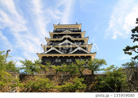 天守北側の黒い鉄板張りが特徴の福山城 135959080