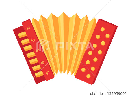 Accordion icon, traditional folk Musical instrument. Russian folk music. Vector cartoon illustration on a white background. 135959092