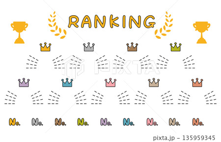 手描き風のかわいい王冠とランキングの素材セット 手描き風のかわいい王冠とランキングの素材セット 135959345