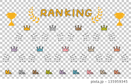 手描き風のかわいい王冠とランキングの素材セット 手描き風のかわいい王冠とランキングの素材セット 135959345