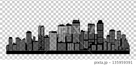 black and white city silhouette without background 135959391