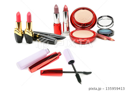 Professional Cosmetic Set Featuring Lipstick Mascara and Face Powder Professional Cosmetic Set Featuring Lipstick Mascara and Face Powder 135959413