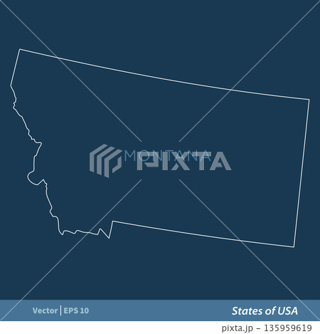 Montana - Outline States of USA Vector Template, stroke editable Illustration Design 135959619