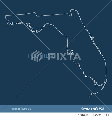 Florida - Outline States of USA Vector Template, stroke editable Illustration Design 135959814