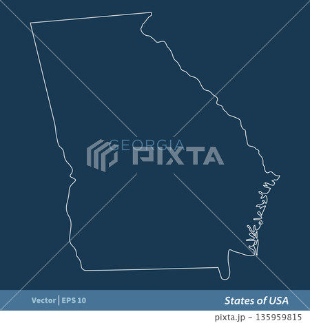 Georgia - Outline States of USA Vector Template, stroke editable Illustration Design 135959815