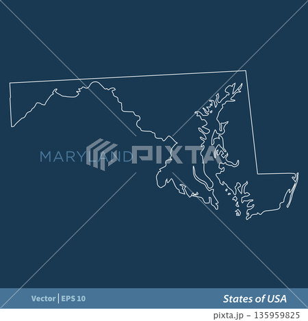 Maryland - Outline States of USA Vector Template, stroke editable Illustration Design 135959825