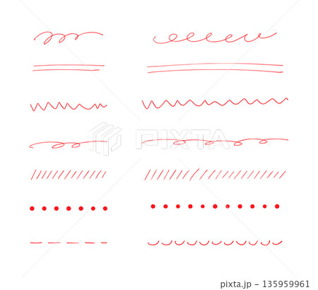 シンプルな手描きライン素材セット 赤 135959961