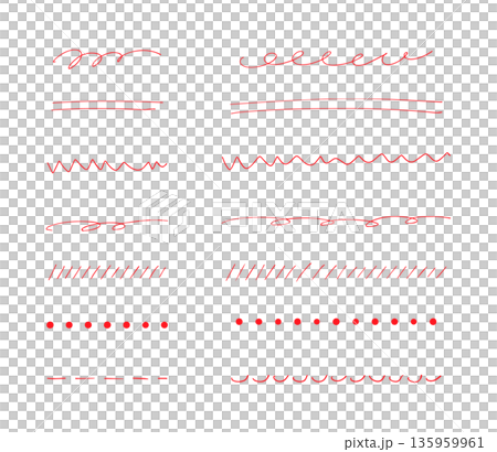 シンプルな手描きライン素材セット 赤 135959961