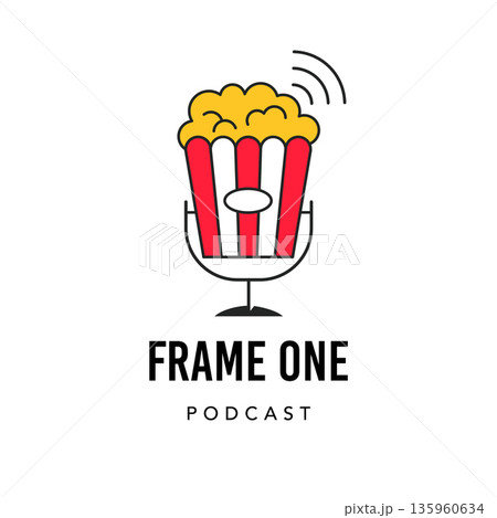 Popcorn box microphone logo. Cinema and entertainment podcast concept design. 135960634