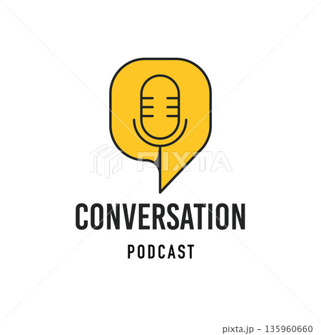 Microphone and speech bubble logo. Podcast, conversation and interview open mic concept design. Microphone and speech bubble logo. Podcast, conversation and interview open mic concept design. 135960660