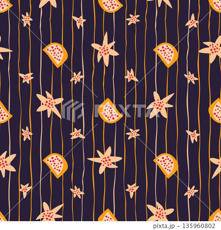 Jungle Papaya Fruit Banana Leaves And Flowers Exotic Whimsical Seamless Tropical Vector Pattern Jungle Papaya Fruit Banana Leaves And Flowers Exotic Whimsical Seamless Tropical Vector Pattern 135960802