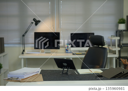 Modern minimalist office workspace with empty desk, 135960981