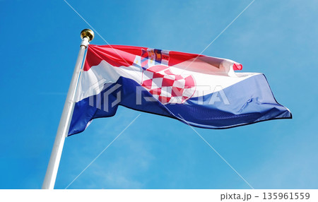 National Croatian Flag Waving Against Sky Background 135961559