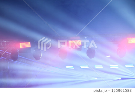 Colorful Stage Lights And Mist On Concert Show 135961588