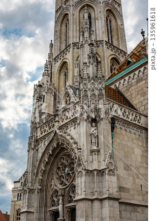 Architecture Details Of Historic Matthias Church Close To Fisherman Bastion Architecture Details Of Historic Matthias Church Close To Fisherman Bastion 135961618