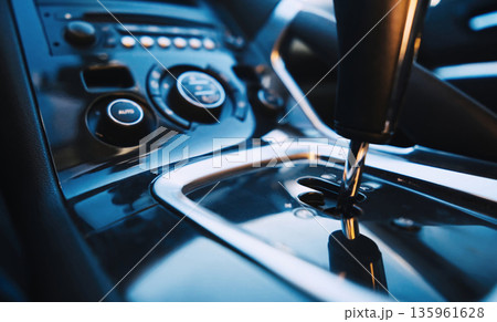 Modern Automatic Transmission Shifter In Contemporary Car Interior 135961628