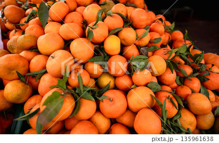 Fresh Mandarins For Sale At Street Market Fresh Mandarins For Sale At Street Market 135961638