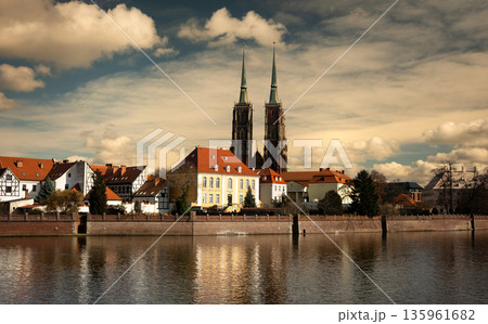 Amazing View On A Cathedral Island With Main Sightseeing In Wroclaw At Sunset 135961682