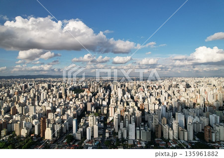 Sweeping view of Sao Paulos skyline under a bright blue sky 135961882