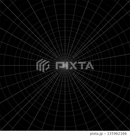Radial Grid with Concentric Circles and Central Point on Black Background Radial Grid with Concentric Circles and Central Point on Black Background 135962166