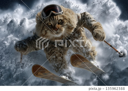 cat skier in a snow cloud explosion 135962388