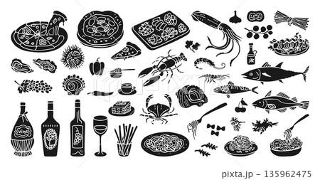 Hand Drawn Mediterranean Food Illustration Set Inspired by Italian Spanish Cuisine Doodle Style Hand Drawn Mediterranean Food Illustration Set Inspired by Italian Spanish Cuisine Doodle Style 135962475