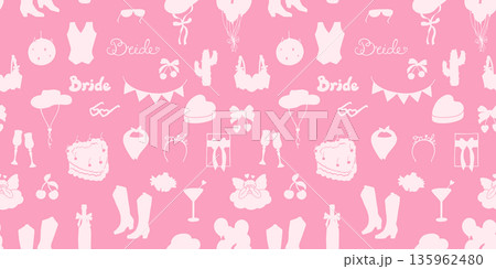 Hand Drawn Cowgirl Cowboy Whimsical Pattern Coquette Silhouette Vintage Western Background Print 135962480