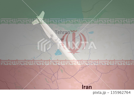 A missile attacks the territory of Iran, the flag of Iran and a map on the background, the concept of the war in Iran 135962764