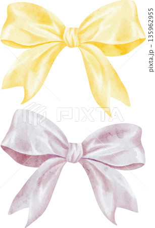 A set of cute hand-drawn watercolor gold and pink satin bows, vector A set of cute hand-drawn watercolor gold and pink satin bows, vector 135962955