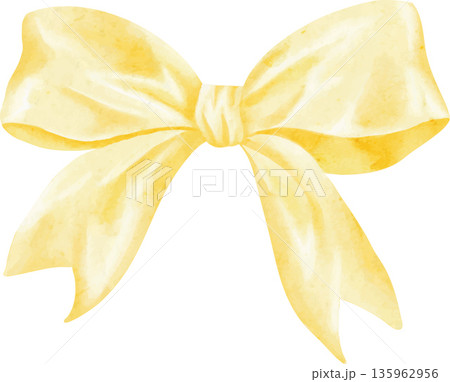 A cute hand-drawn watercolor gold satin bow, vector A cute hand-drawn watercolor gold satin bow, vector 135962956
