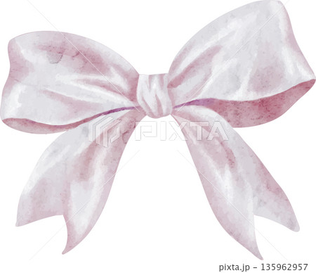 A cute pink satin bow, hand-drawn in watercolor, vector A cute pink satin bow, hand-drawn in watercolor, vector 135962957