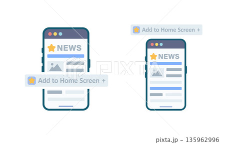 スマートフォンにPWAを追加する操作画面のUIイメージ スマートフォンにPWAを追加する操作画面のUIイメージ 135962996