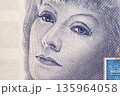 Greta Garbo a closeup portrait from Swedish money 135964058