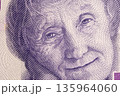 Astrid Lindgren a closeup portrait from Swedish money 135964060
