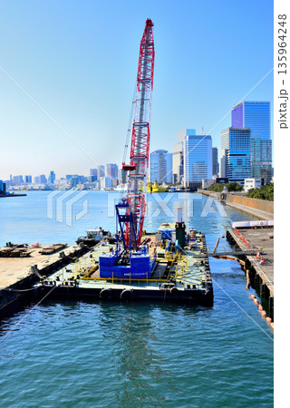 隅田川 再開発が進む築地市場跡地 築地大橋 135964248