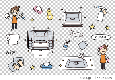 Illustration set of housewives who cleaned 135964889