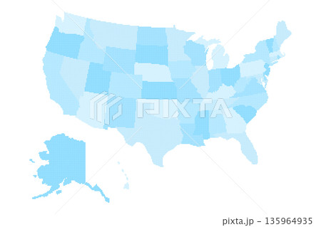 This pixel map outlines the geographical boundaries of the United States, clearly identifying individual states in a grayscale format for easy visualization and reference. This pixel map outlines the geographical boundaries of the United States, clearly identifying individual states in a grayscale format for easy visualization and reference. 135964935