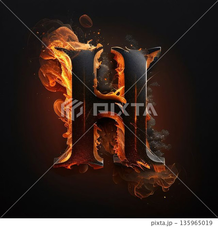H letter in fire, isolated on black - 3D rendered illustration H letter in fire, isolated on black - 3D rendered illustration 135965019