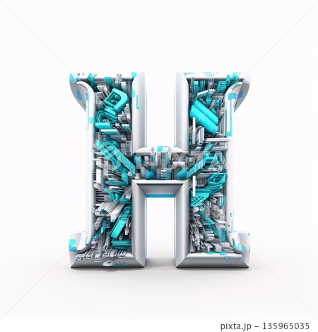 Hi-tech font. Letter H made of tools. 3D rendering Hi-tech font. Letter H made of tools. 3D rendering 135965035