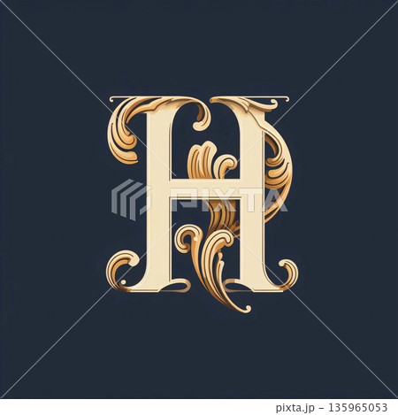 Elegant capital letter H in the style of Baroque. Elegant capital letter H in the style of Baroque. 135965053