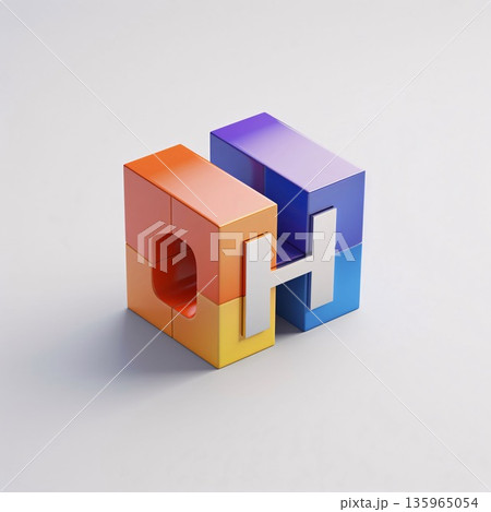 3d rendering of colorful cubes with letter H in front of white background 3d rendering of colorful cubes with letter H in front of white background 135965054