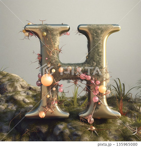 Fantasy alphabet. Letter H. 3D illustration. Vintage style. Fantasy alphabet. Letter H. 3D illustration. Vintage style. 135965080