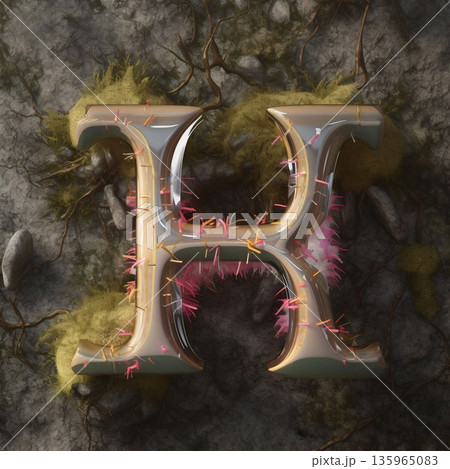 Highly rendering of fantasy font with fantasy elements. Letter H 135965083