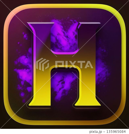 Letter H in Grunge Style with Purple Paint Splashes. Letter H in Grunge Style with Purple Paint Splashes. 135965084