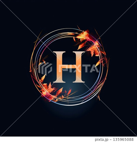 H letter logo with autumn leaves in circle. Vector Illustration. H letter logo with autumn leaves in circle. Vector Illustration. 135965088