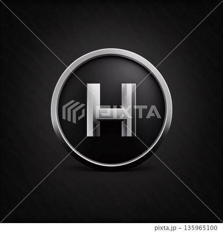 Silver metal letter H on a black background. Vector design element. Silver metal letter H on a black background. Vector design element. 135965100